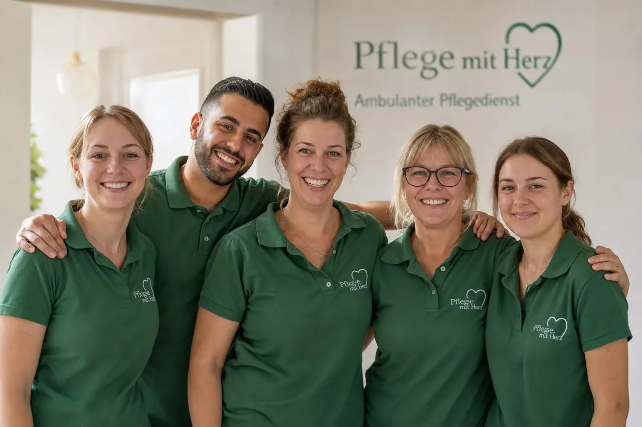 Team der Merten & Merten Familie in grünen Poloshirts